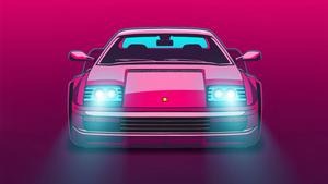 4K Pink Car With Headlights Wallpaper