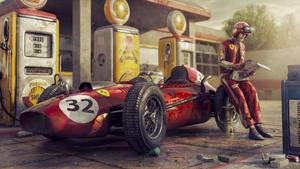 4K Racing Car At Gas Station Wallpaper