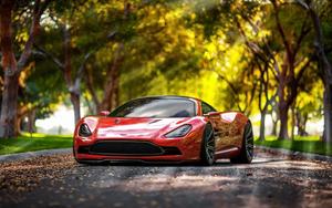 4K Red Car With Sunlight At Forest Wallpaper