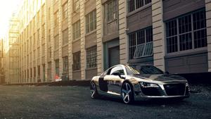 4K Silver Car Next To Building Wallpaper
