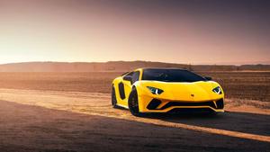 4K Yellow Luxury Car In Desert Wallpaper
