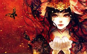 A beautiful anime girl wearing a traditional red kimono anime girl wallpaper