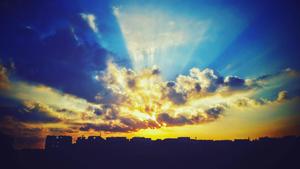 A beautiful combination of blues and oranges in the sky during a breathtaking sunset. sky wallpaper