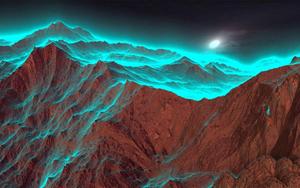 A beautiful space-themed vista with majestic mountains in the distance beautiful wallpaper