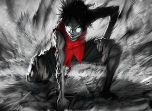 a black and white image of a man in a red shirt luffy wallpaper