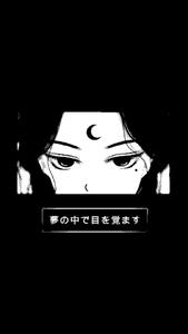 a black and white image of a woman with a crescent moon cute dark anime wallpaper