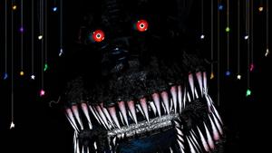 a black monster with red eyes and a red nose fnaf wallpaper