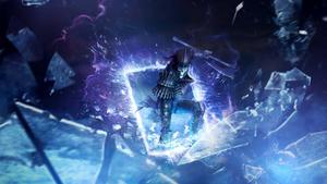 a blue and purple image of a man in a blue shirt 4k gaming wallpaper