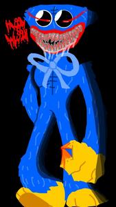 a blue cartoon character with a yellow mouth huggy wuggy wallpaper