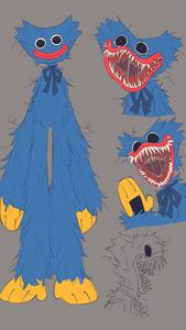 a blue monster with a big mouth and big eyes huggy wuggy wallpaper
