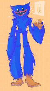 a blue monster with a red hat and a blue shirt huggy wuggy wallpaper