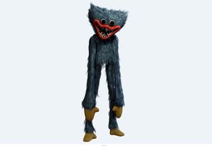 a blue monster with red eyes and a red nose huggy wuggy wallpaper