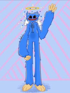 a blue monster with wings and angels huggy wuggy wallpaper
