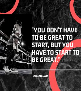 a boxer with a quote saying you don't have to be great to start, but you have to start to be motivational wallpaper