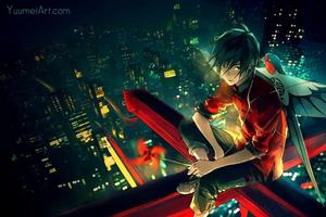 a boy sitting on top of a building at night alone boy wallpaper