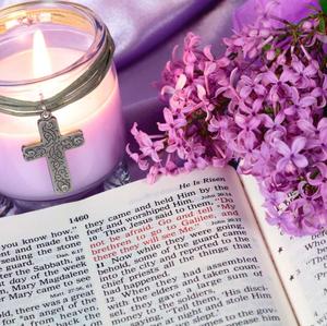 a candle and a bible with lilac flowers bible verse wallpaper