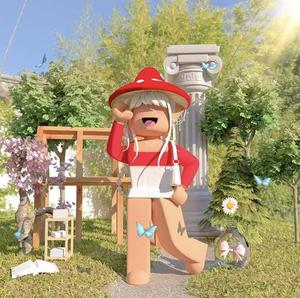 a cartoon character is standing in a garden roblox gfx wallpaper