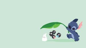 a cartoon character with a leaf and a bunny stitch computer wallpaper