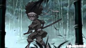 a cartoon character with a sword in the forest boondocks wallpaper