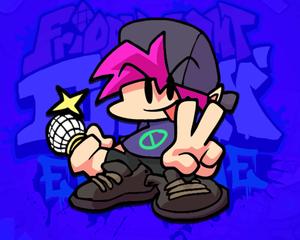 a cartoon character with pink hair and a peace sign fnf wallpaper