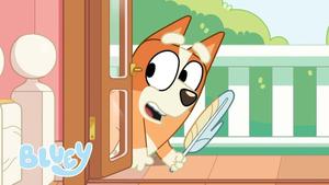 a cartoon dog is looking out the window bluey wallpaper