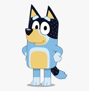 a cartoon dog with a blue and yellow outfit bluey wallpaper