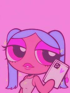 a cartoon girl holding a pink phone baddie wallpaper