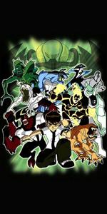 a cartoon of a group of characters in a dark background ben 10 wallpaper