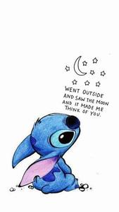 a cartoon stitch sitting on the ground with the words, wet stitch and the moon'' stitch computer wallpaper