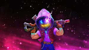a character with a purple background holding a gun 4k gaming wallpaper