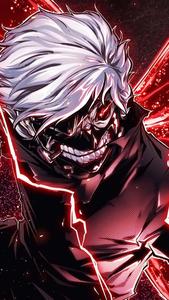 a character with white hair and red lights Wallpaper