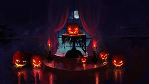 A Chilling Halloween Scene featuring Pumpkins and Candles halloween wallpaper