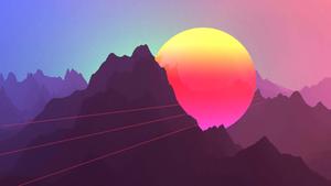 a colorful abstract image of mountains and a sun aesthetic computer 4k wallpaper