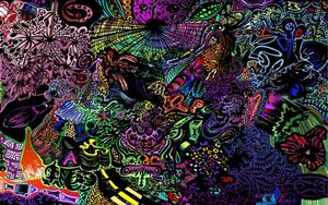 a colorful drawing of a psychedelic scene trippy wallpaper