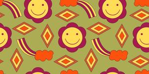 a colorful pattern with smiling faces and flowers y2k wallpaper