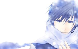 A Cool Blue-haired Anime Boy in Winter Wonderland. anime boy wallpaper