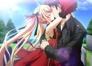 a couple kissing in front of a graveyard anime couple wallpaper