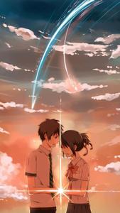 a couple of anime characters standing in the sky your name wallpaper