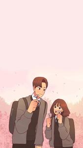 A couple tenderly embracing in a field of flowers. anime love wallpaper