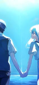 A cute, romantic moment between two anime lovers. aesthetic couple anime wallpaper