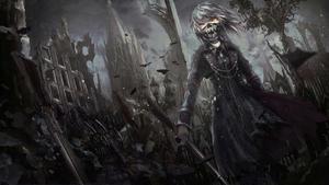 A dark and mysterious anime character with glowing eyes. dark anime wallpaper