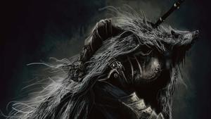 a dark fantasy creature with long hair and a sword elden ring wallpaper