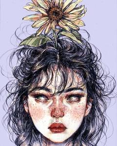 a drawing of a girl with a sunflower on her head aesthetic drawings wallpaper