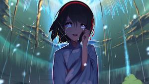 A dreamy-eyed anime girl surrounded by sparkles Wallpaper