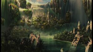 a fantasy landscape with a waterfall and trees lord of the rings wallpaper