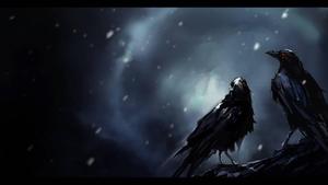 A flock of black crows descending on a tree animated wallpaper