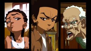 A fun evening on Grandad's porch playing cards with Huey & Riley boondocks wallpaper