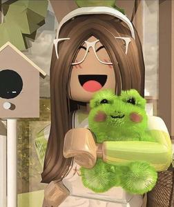 a girl holding a stuffed animal in front of a house roblox gfx wallpaper
