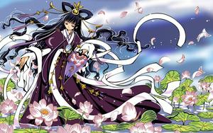 A girl in a kimono dances gracefully in an animated landscape animated wallpaper