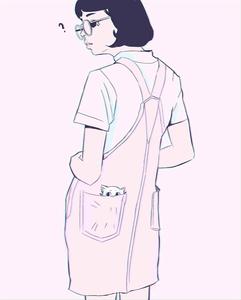 a girl in a pink overall dress with glasses aesthetic drawings wallpaper